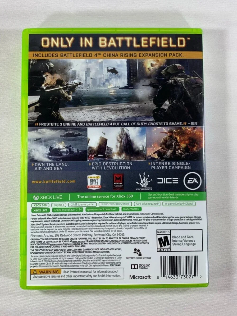 Battlefield 4 Xbox 360 Game Includes China Rising Expansion Pack Complete M-Rate